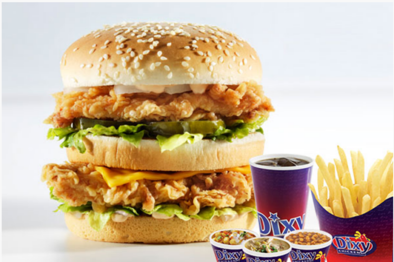 Dixy Chicken double chicken burger meal with fries and a drink